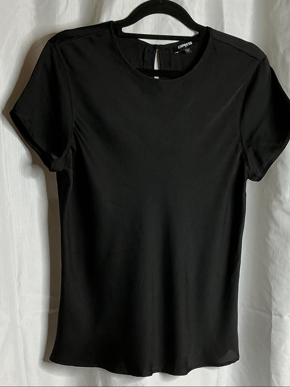Express Black Short Sleeve Crew Top with Back Keyhole